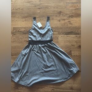Gray Sleeveless Dress with Black Waistband
